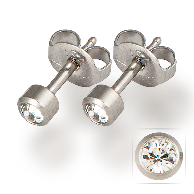 Ezüst színű orvosi acél belövős fülbevaló fehér kővel - Piercing Piac