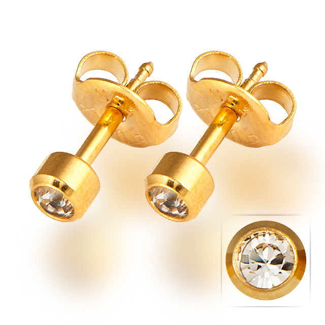 Arany színű orvosi acél belövős fülbevaló fehér kővel - Piercing Piac